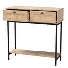 Baxton Studio Sherwin Mid-Century Modern Light Brown  and Black 2-Drawer Console Table with Woven Rattan Accent