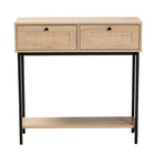 Baxton Studio Sherwin Mid-Century Modern Light Brown  and Black 2-Drawer Console Table with Woven Rattan Accent