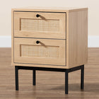 Baxton Studio Sherwin Mid-Century Modern Light Brown and Black 2-Drawer End Table with Woven Rattan Accent