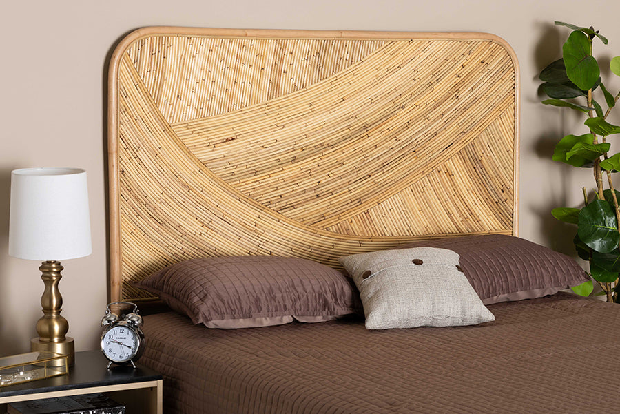 bali & pari Delphi Modern Bohemian Natural Brown Rattan Queen Size Standalone Headboard