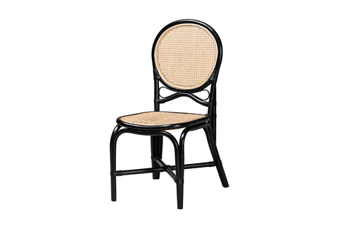bali & pari Ayana Mid-Century Modern Two-Tone Black and Natural Brown Rattan Dining Chair