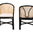 bali & pari Miranda Modern Bohemian Two-Tone Black and Natural Brown Rattan 2-Piece Dining Chair Set