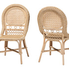 bali & pari Jelita Modern Bohemian Natural Brown Rattan 2-Piece Dining Chair Set