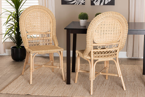 bali & pari Jelita Modern Bohemian Natural Brown Rattan 2-Piece Dining Chair Set