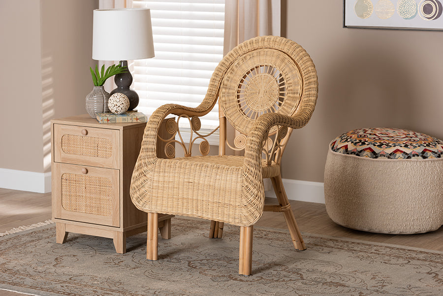 bali & pari Putri Modern Bohemian Natural Rattan Arm Chair