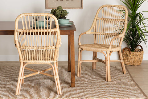 bali & pari Sumatera Modern Bohemian Natural Brown Rattan 2-Piece Dining Chair Set