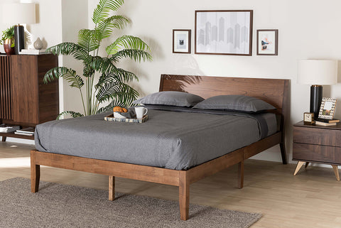 Baxton Studio Salvatore Mid-Century Modern Walnut Brown Finished Wood Queen Size Platform Bed