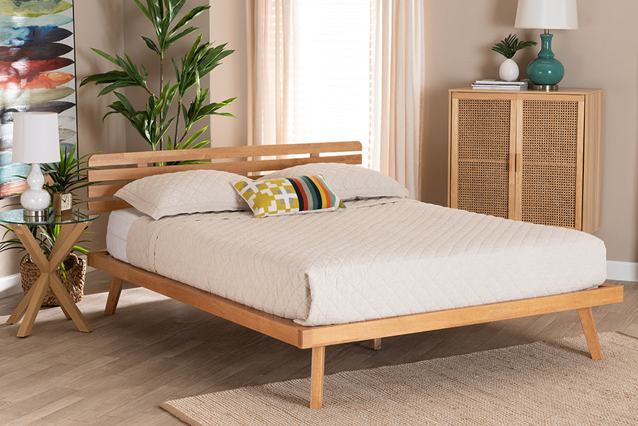 Baxton Studio Joaquin Modern Japandi Rustic Brown Finished Wood Queen Size Platform Bed