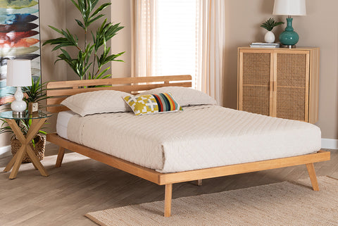 Baxton Studio Joaquin Modern Japandi Rustic Brown Finished Wood Queen Size Platform Bed