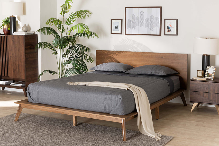 Baxton Studio Wheatley Mid-Century Modern Walnut Brown Finished Wood Queen Size Platform Bed