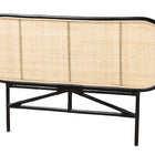 bali & pari Reegan Modern Bohemian Two-Tone Black and Natural Brown Rattan Queen Size Standalone Headboard