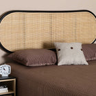 bali & pari Reegan Modern Bohemian Two-Tone Black and Natural Brown Rattan Queen Size Standalone Headboard