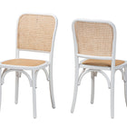 Baxton Studio Neah Japandi White Wood and Natural Rattan 2-Piece Dining Chair Set