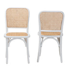 Baxton Studio Neah Japandi White Wood and Natural Rattan 2-Piece Dining Chair Set