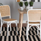 Baxton Studio Neah Japandi White Wood and Natural Rattan 2-Piece Dining Chair Set