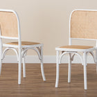 Baxton Studio Neah Japandi White Wood and Natural Rattan 2-Piece Dining Chair Set