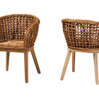 bali & pari Mario Modern Bohemian Natural Brown Finished Teak Wood and Rattan 2-Piece Dining Chair Set