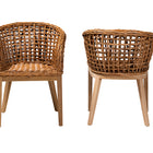 bali & pari Mario Modern Bohemian Natural Brown Finished Teak Wood and Rattan 2-Piece Dining Chair Set