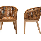 bali & pari Mario Modern Bohemian Natural Brown Finished Teak Wood and Rattan 2-Piece Dining Chair Set