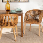 bali & pari Mario Modern Bohemian Natural Brown Finished Teak Wood and Rattan 2-Piece Dining Chair Set