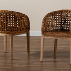bali & pari Mario Modern Bohemian Natural Brown Finished Teak Wood and Rattan 2-Piece Dining Chair Set
