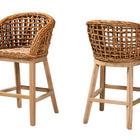 bali & pari Mario Modern Bohemian Natural Brown Finished Teak Wood and Rattan 2-Piece Counter Stool Set
