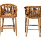 bali & pari Mario Modern Bohemian Natural Brown Finished Teak Wood and Rattan 2-Piece Counter Stool Set