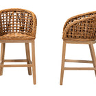 bali & pari Mario Modern Bohemian Natural Brown Finished Teak Wood and Rattan 2-Piece Counter Stool Set