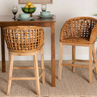 bali & pari Mario Modern Bohemian Natural Brown Finished Teak Wood and Rattan 2-Piece Counter Stool Set