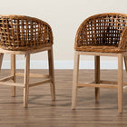 bali & pari Mario Modern Bohemian Natural Brown Finished Teak Wood and Rattan 2-Piece Counter Stool Set