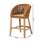 bali & pari Mario Modern Bohemian Natural Brown Finished Teak Wood and Rattan 2-Piece Counter Stool Set