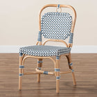 bali & pari Luciana Modern French Blue and White Weaving Natural Rattan Bistro Chair