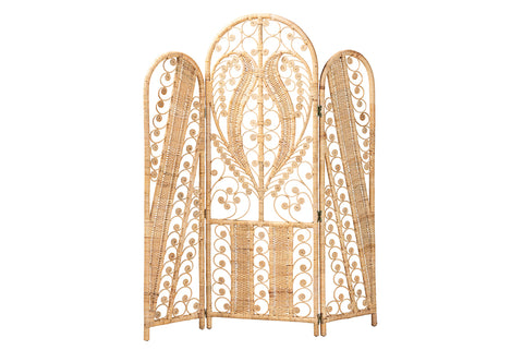 bali & pari Nadra Modern Bohemian Natural Brown Rattan Room Divider