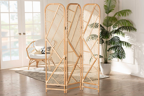 bali & pari Firenze Modern Bohemian Natural Brown Rattan Room Divider