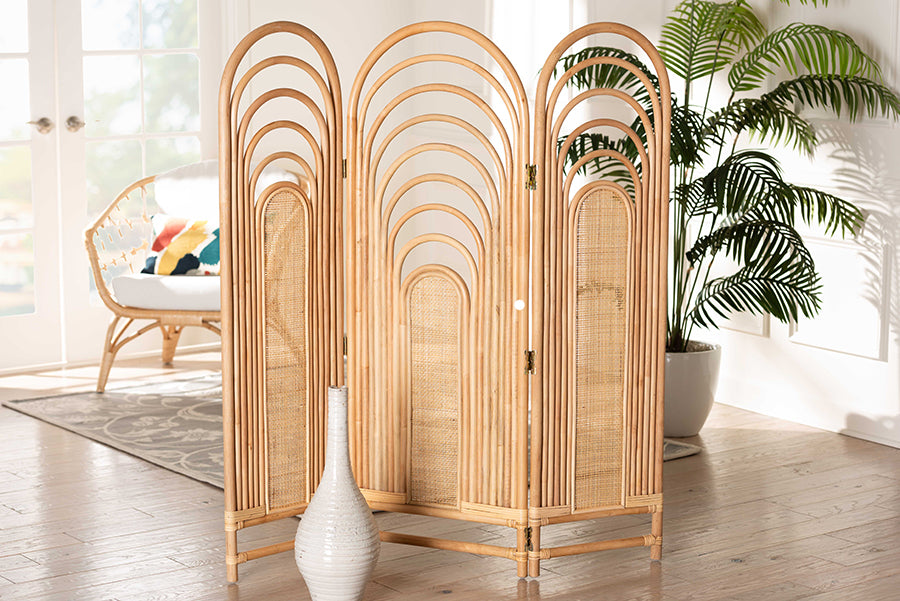 bali & pari Golda Modern Bohemian Natural Brown Rattan Room Divider