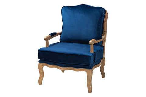 Baxton Studio Jules Traditional Navy Blue Fabric and French Oak Brown Finished Wood Accent Chair