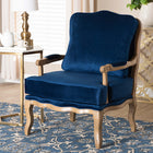 Baxton Studio Jules Traditional Navy Blue Fabric and French Oak Brown Finished Wood Accent Chair