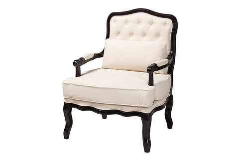 Baxton Studio Dion Traditional French Cream Fabric and Wenge Brown Finished Wood Accent Chair