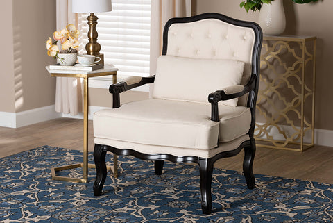 Baxton Studio Dion Traditional French Cream Fabric and Wenge Brown Finished Wood Accent Chair