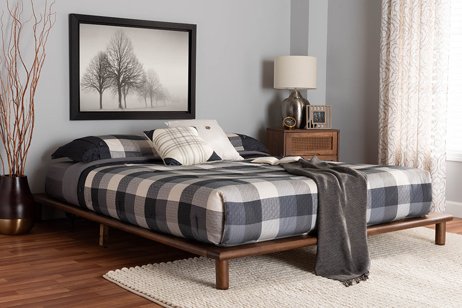 Baxton Studio Alivia Mid-Century Modern Walnut Brown Finished Wood Queen Size Bed Frame