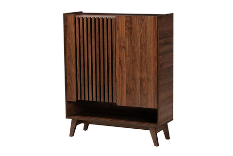 Baxton Studio Paricia Mid-Century Modern Walnut Brown Finished Wood Shoe Cabinet