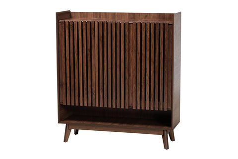 Baxton Studio Delaire Mid-Century Modern Walnut Brown Finished Wood Shoe Cabinet
