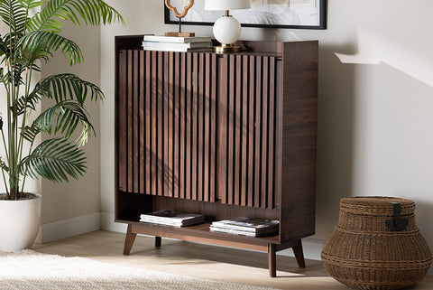 Baxton Studio Delaire Mid-Century Modern Walnut Brown Finished Wood Shoe Cabinet