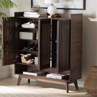 Baxton Studio Delaire Mid-Century Modern Walnut Brown Finished Wood Shoe Cabinet