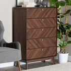 Baxton Studio Markell Mid-Century Modern Transitional Walnut Brown Finished Wood 5-Drawer Storage Chest