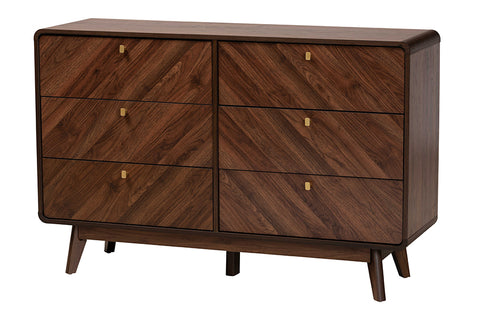 Baxton Studio Markell Mid-Century Modern Transitional Walnut Brown Finished Wood 6-Drawer Dresser