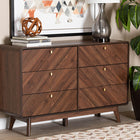 Baxton Studio Markell Mid-Century Modern Transitional Walnut Brown Finished Wood 6-Drawer Dresser