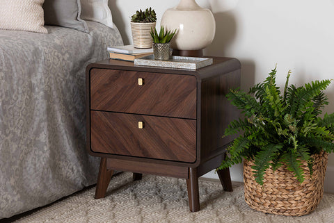 Baxton Studio Markell Mid-Century Transitional Walnut Brown Finished Wood 2-Drawer Nightstand