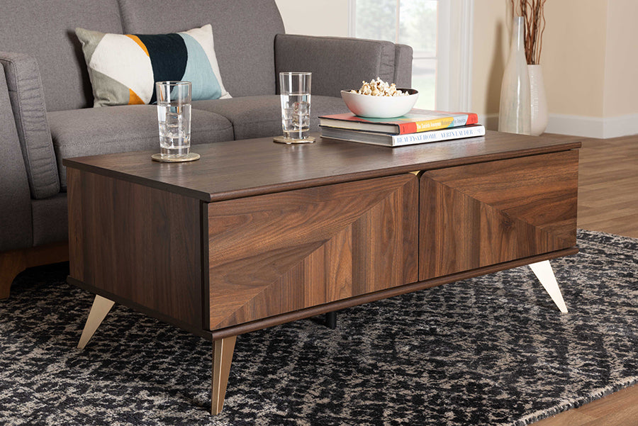 Baxton Studio Graceland Mid-Century Modern Transitional Walnut Brown Finished Wood 2-Drawer Coffee Table