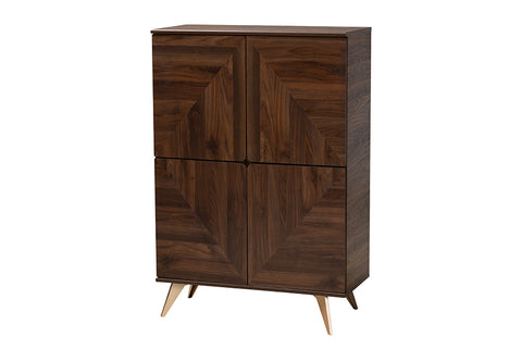 Baxton Studio Graceland Mid-Century Modern Transitional Walnut Brown Finished Wood Shoe Cabinet